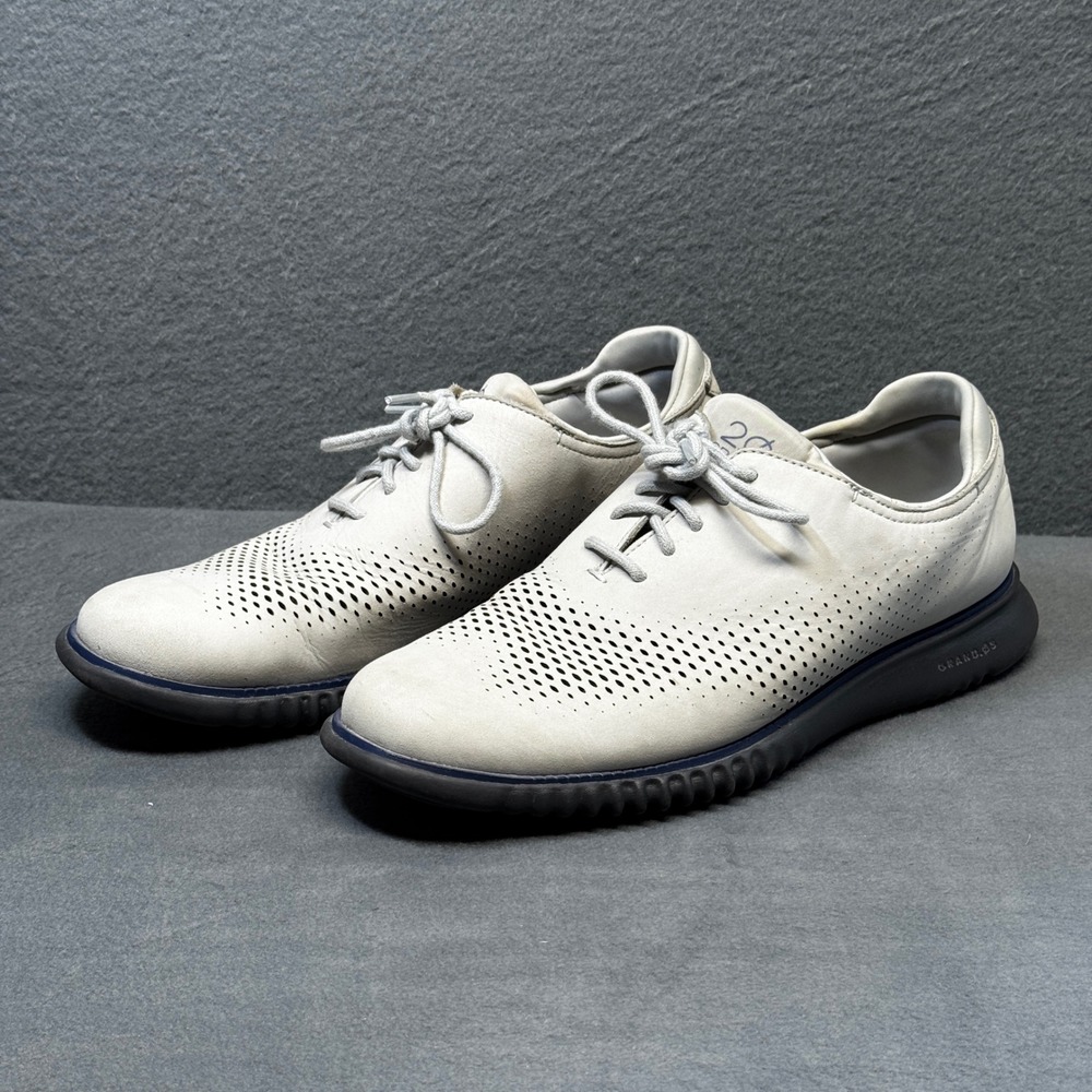 Cole Haan 2.ZeroGrand Laser Wingtip‎ Oxford Gray Leather Shoes Mens 9 C26035